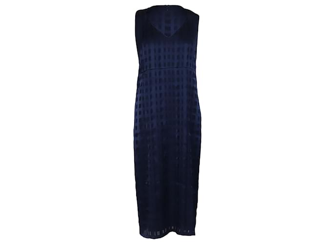 Diane Von Furstenberg Sleeveless V-Neck Tailored Midi Dress in Blue Rayon Navy blue Cellulose fibre  ref.466280