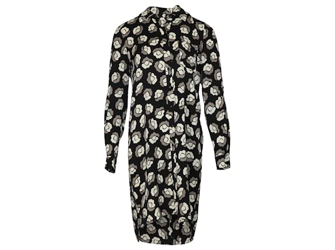 Diane Von Furstenberg Vestido camisa com estampa floral em seda preta  ref.466301