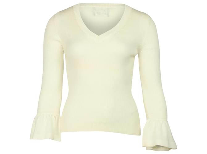 Autre Marque Boutique Moschino Ruffle Sleeves Sweater in Cream Wool White  ref.466310