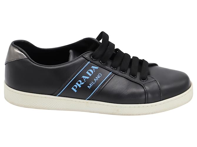 Sneakers Prada Stringate in Pelle Nera Nero  ref.466314