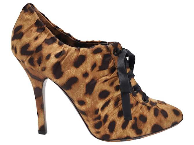 Dolce & Gabbana Lace-Up Boots in Leopard Animal Print Satin Silk  ref.466324