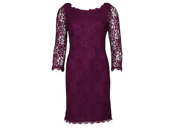 Diane Von Furstenberg Zarita Lace Mini Dress in Purple Rayon Cellulose fibre  ref.466336