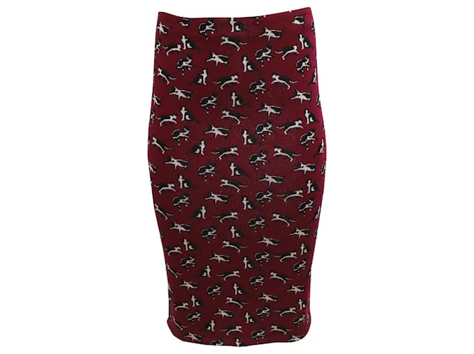 Weekend Max Mara Dardano Cat Print Pencil Skirt in Burgundy Viscose Red Dark red Cellulose fibre  ref.466351
