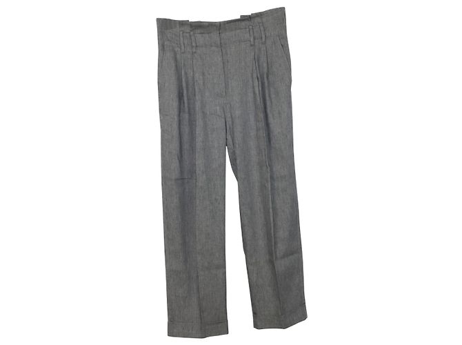 Brunello Cucinelli Pantalones cortos de pernera recta con espiga plisada en lino gris
