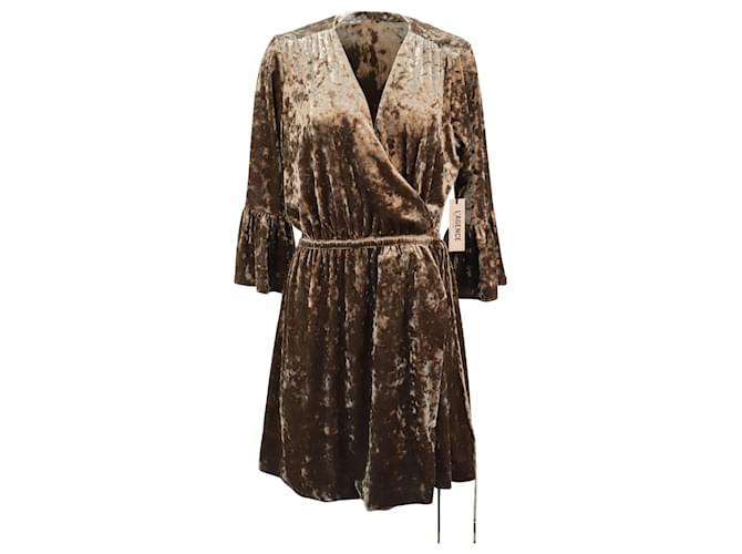 L'agence Riley Wrap Velvet Dress in Brown Polyester  ref.466397