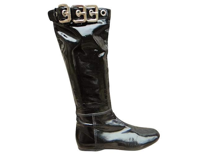 Miu Miu p boots 37,5 Black Patent leather ref.466411 - Joli Closet