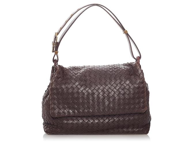 【BOTTEGA VENETA】Intreciato Flap Shoulder Bag/全国送料込み Bottega Veneta Brown Intrecciato Flap Shoulder Bag Dark
