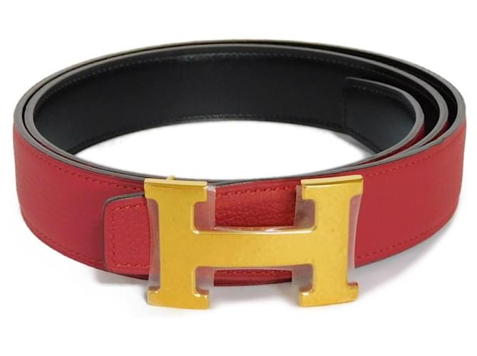 Hermès [Used] HERMES Belt Constance Marutore H Belt Reversible 32MM 95 Togo Vaux 135 Black Metallic Leather - Joli Closet
