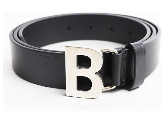 [Used] BALENCIAGA B buckle slim belt 593887 1000 U width 3.0cm black MP034 Leather  ref.466570
