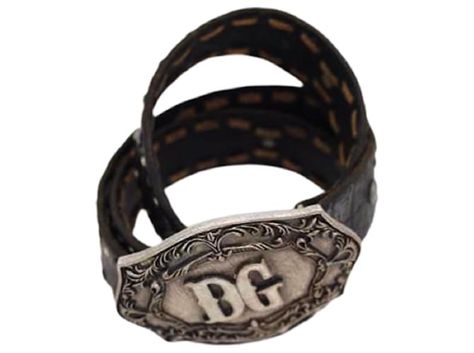 [Occasion] DOLCE & GABBANA DOLCE & GABBANA DOLCE & GABBANA Ceinture Homme-Black x Silver Antique DG Logo Buckle Belt Cuir Noir Argenté  ref.466604