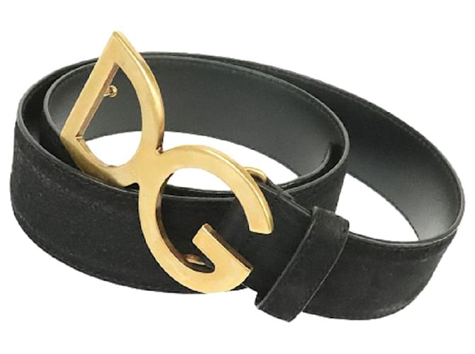 [Used] Dolce & Gabbana Men's Logo Belt BC4188 used 90cm / 36inch Black Gold Suede Leather DOLCE & GABBANA Golden  ref.466605