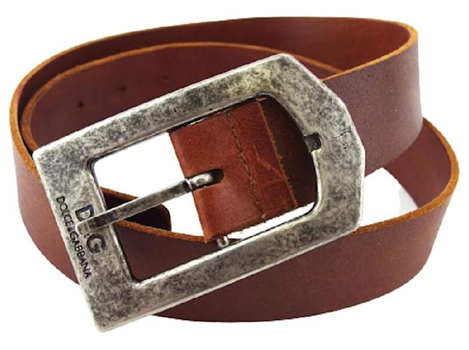 [Usado] Cinturón Dolce & Gabbana Hombre Permitido Marrón Plata Cuero x Herrajes de metal Camiseta DOLCE & GABBANA20340 Castaño  ref.466609