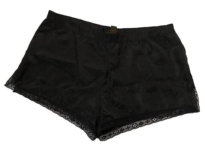 Louis Vuitton black silk bermuda shorts with LV pattern lace trims  Polyamide ref.467238 - Joli Closet