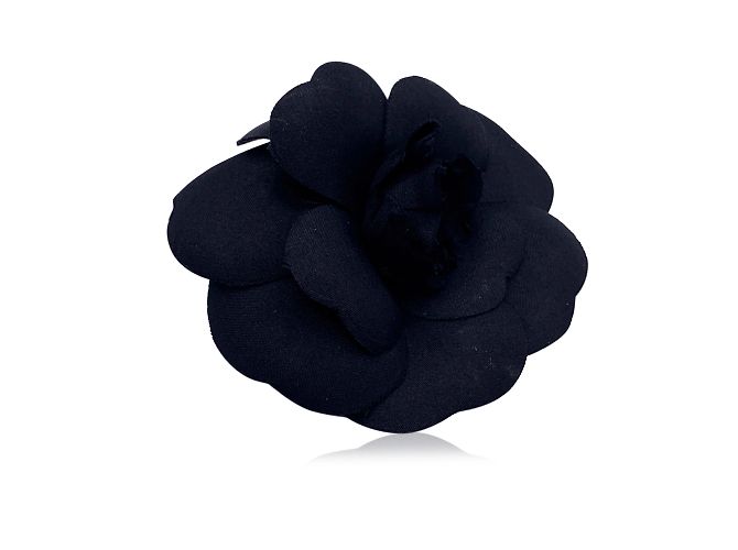 Chanel Vintage schwarze Seide Blume Pin Brosche Kamelie Kamelie