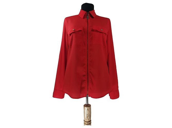 Michael Kors Red Zip Top Shirt Polyester