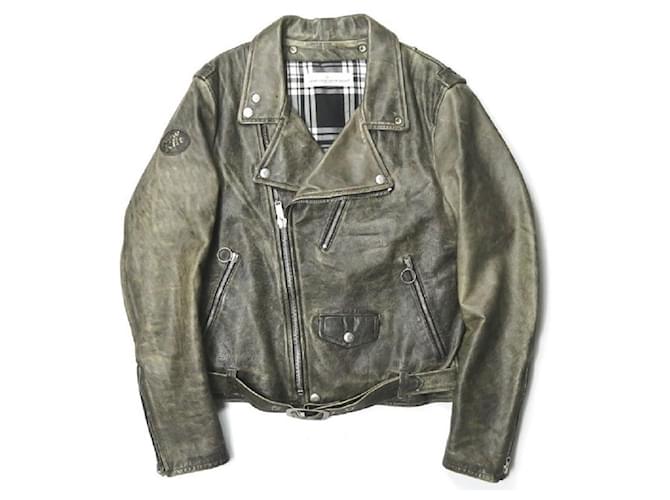 [Used] GOLDEN GOOSE Golden Goose 16AW JACKET CHIODO GOLDEN Crack Leather lined Riders Jacket G29MP537-A1 XS Black Cowhide Cowhide Vintage Processing Outerwear Polyester Rayon  ref.467411