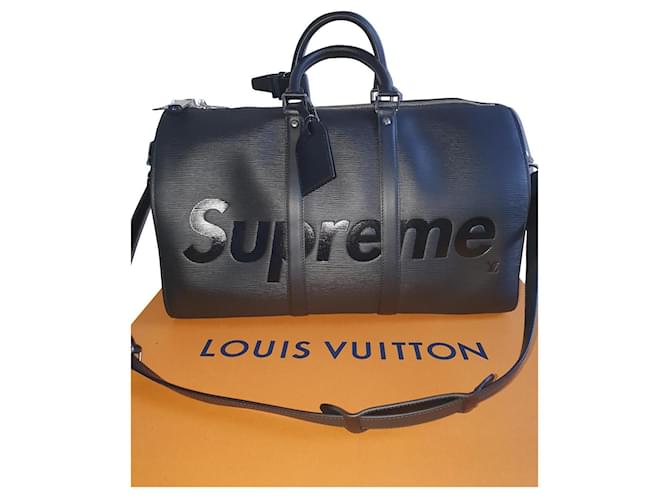 Keepall de Louis Vuitton x Supreme 45 Negro Cuero  ref.467413