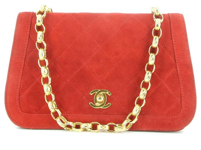 Chanel Trapeze Classic flap 1990's Dark red Suede  ref.468289