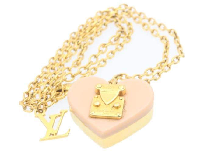 LOUIS VUITTON Pandantif Lock Me Necklace Heart Pink Gold Tone LV Auth 28249 Metal  ref.468559