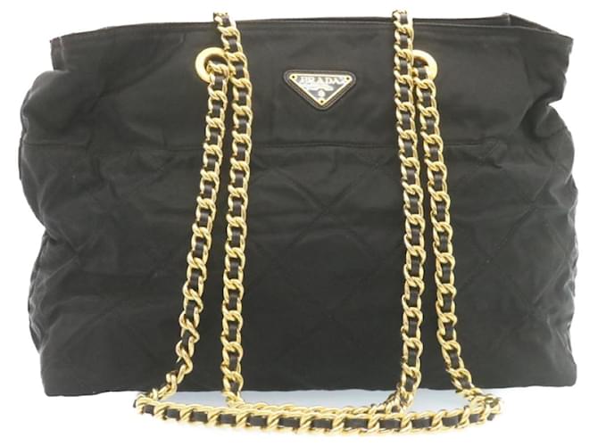 Prada PRADA Shoulder Bag Black Gold Nylon Leather