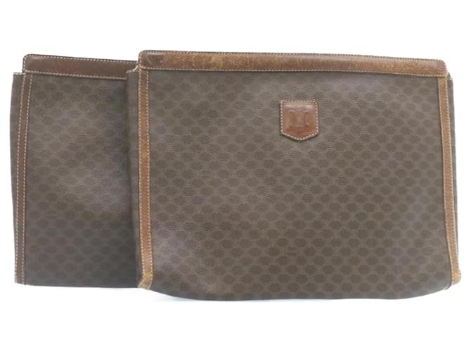 Céline CELINE Macadam Canvas Clutch Bag PVC Leather 2Set Brown Auth ki1372  ref.468630