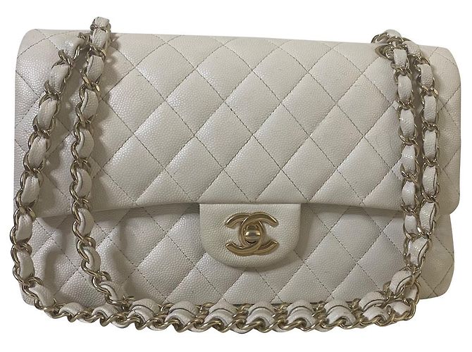 Bolsa Chanel Caviar Jumbo Single Flap Branca Branco