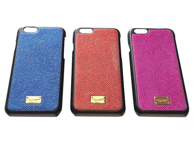 Dolce & Gabbana Custodia per telefono Dolce e Gabbana Rosa Rosso Blu Multicolore Fuschia Pelle  ref.468897