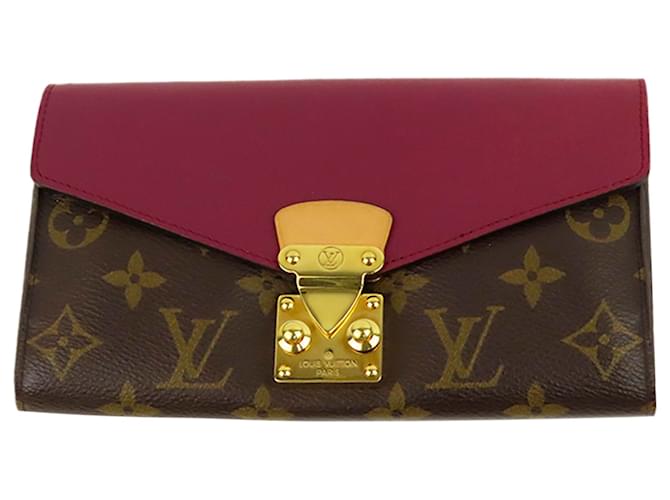 Louis Vuitton Brown Monogram Pallas Wallet Red Leather Cloth Pony