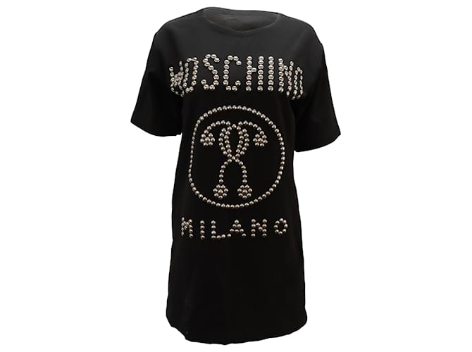 Moschino Nietenbesetztes Hemdkleid aus schwarzer Viskose Zellulosefaser  ref.469132