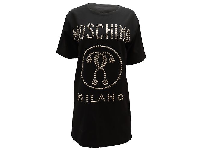 Moschino Nietenbesetztes Hemdkleid aus schwarzer Viskose