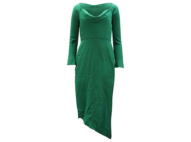 Autre Marque Michelle Mason Robe mi-longue asymétrique à col bénitier en viscose verte Polyester  ref.469133