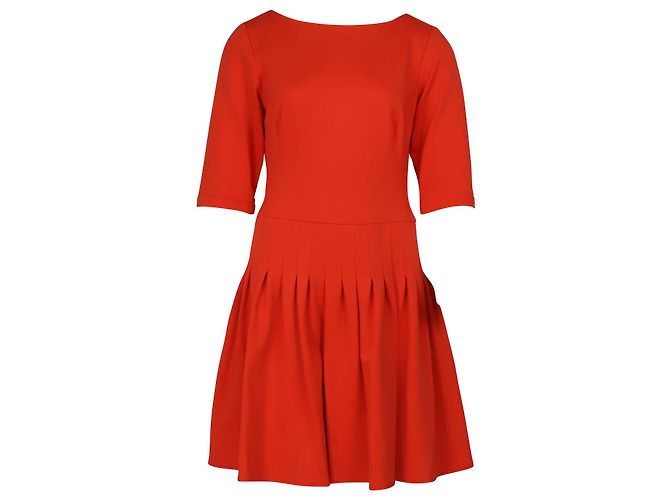 Issa Pleated Dress in Orange Viscose