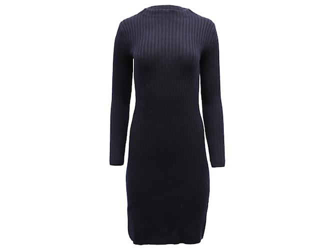 Vince Ribbed-Knit Long Sleeve Dress in Navy Blue Wool Cashmere  ref.469181