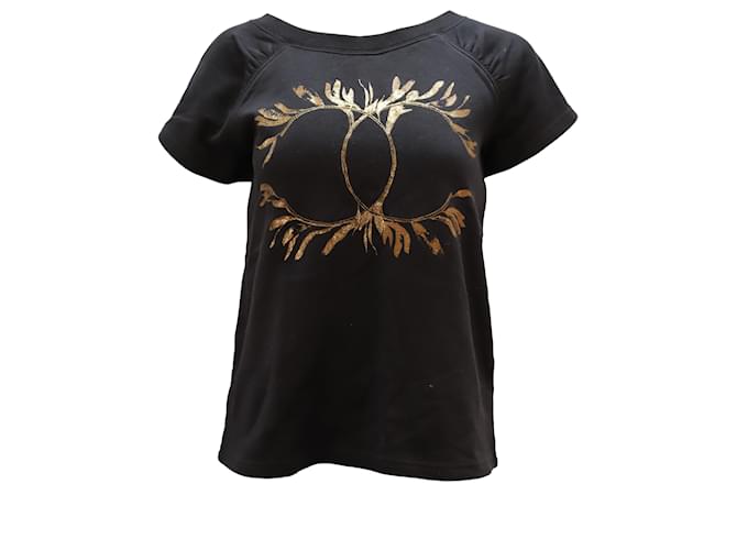 Chanel T-shirt à logo métallique CC en coton noir  ref.469185