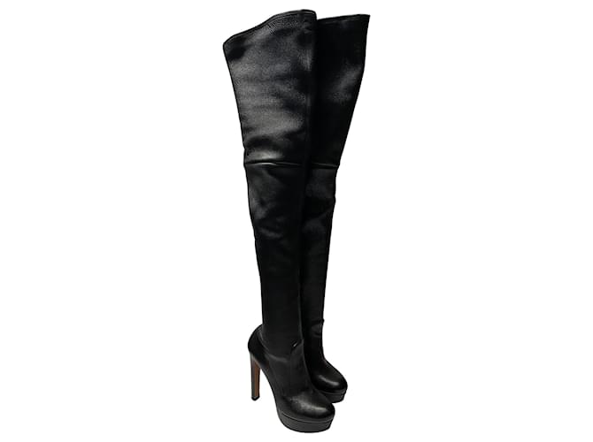 Prada Overknee-Stiefel mit hohem Absatz aus schwarzem Leder  ref.469212