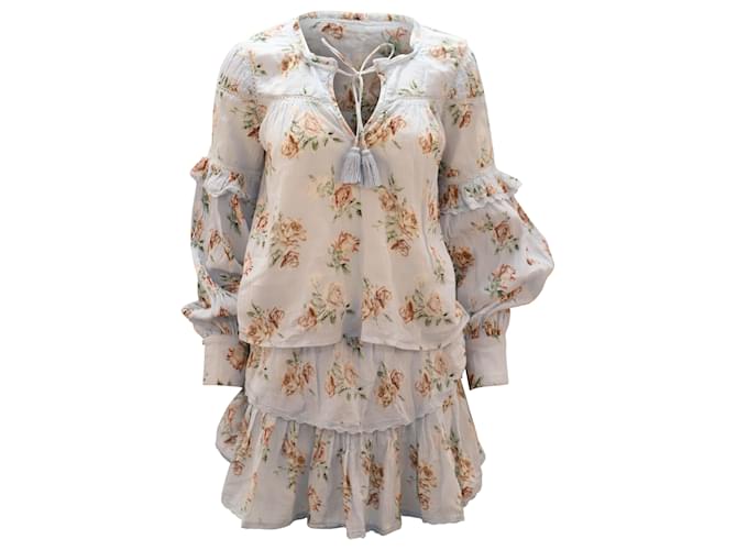 Autre Marque LoveShackFancy Floral Blouse and Skirt in Blue Cotton Light blue  ref.469256