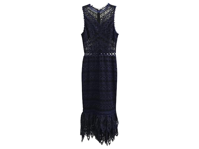 Jonathan Simkhai Fluted-Hem Sleeveless Lace Dress in Blue Polyester  ref.469264