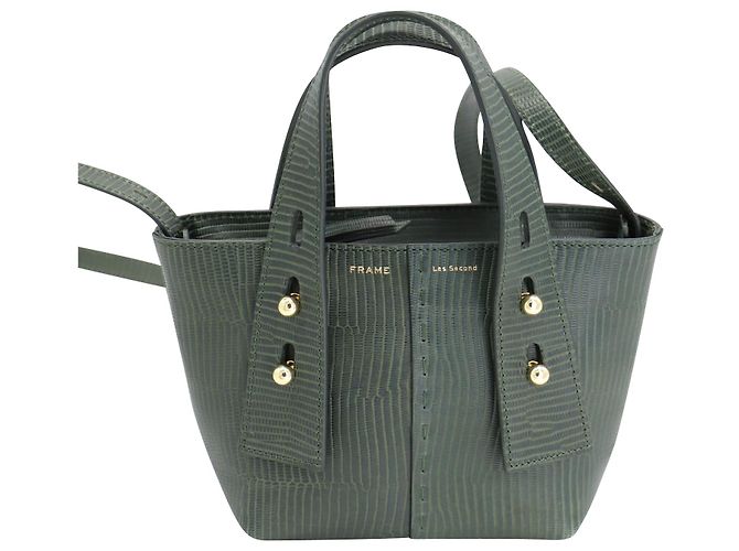 Frame Denim Mini Tote Frame Les Second em couro com relevo verde