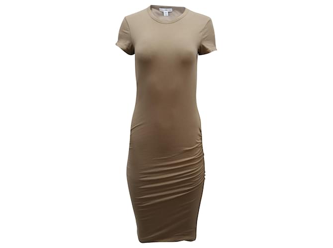 Autre Marque James Perse Ruched T-shirt Dress in Tan Cotton Brown Beige  ref.469295