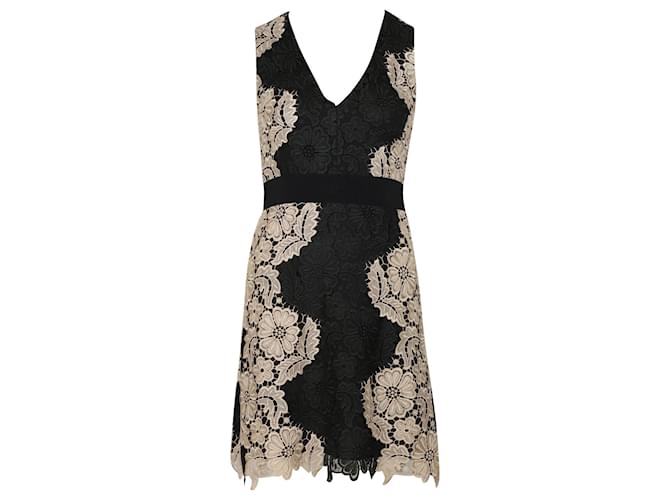 Alice + Olivia Patrice Kurzes Kleid in A-Linie mit tiefem V-Ausschnitt aus schwarzem Polyester  ref.469301