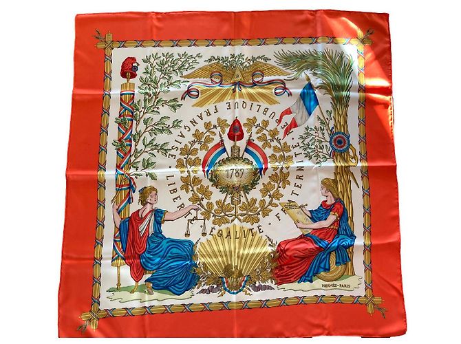Praça Hermès "Revolução Francesa" Branco Vermelho Azul escuro