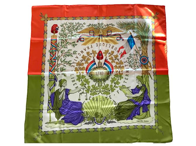Carré Hermès "French Revolution" White Red Dark blue Silk  ref.469378