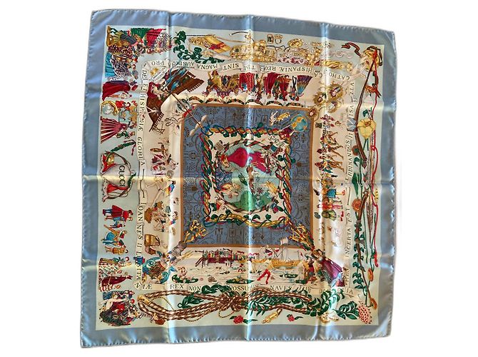 Lenço Gucci New World Square de seda azul e creme