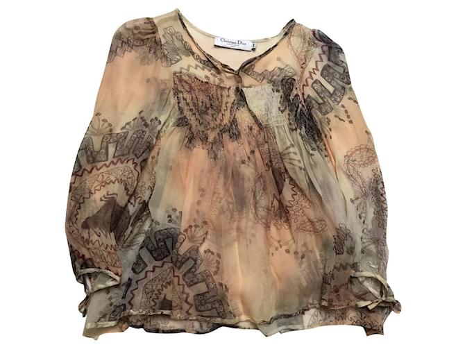 Christian Dior Dior silk chiffon printed blouse with puff sleeves Multiple colors  ref.469415