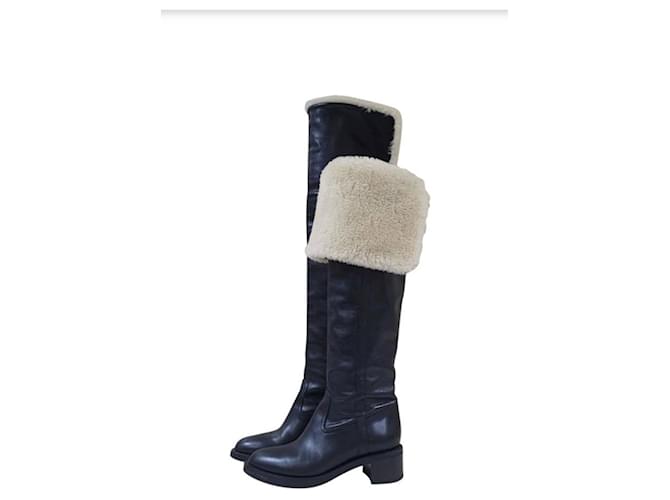 Céline Celine Folco Black Leather Over Knee Boots  ref.469419