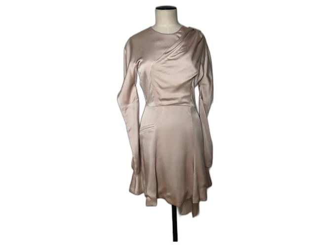 Christian Dior Dior draped champagne pink satin midi dress with a puffed sleeves  ref.469425