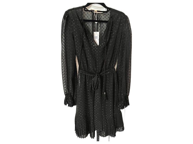 Michael Kors Vestido Mini de Chiffon Preto com Bolinhas