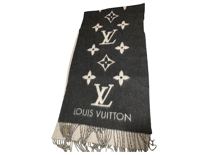 Sublime Louis Vuitton REYKJAVIK scarf Black Grey Cashmere ref