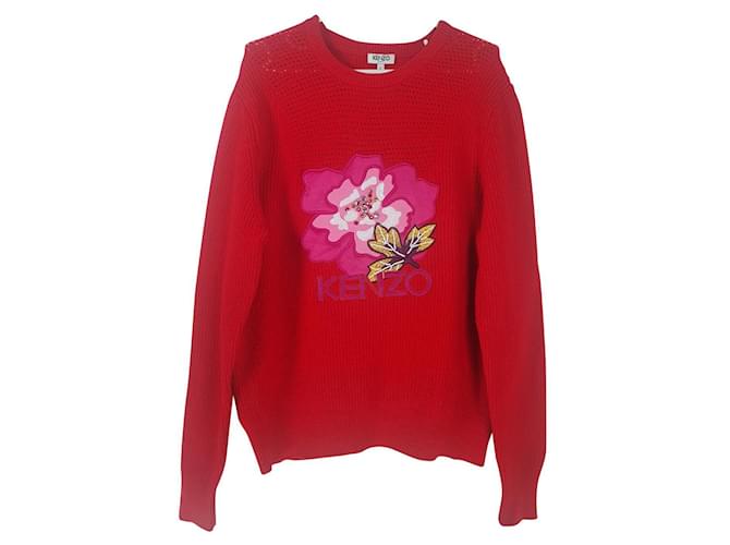 Kenzo Wollpullover in Rot mit Patch Mehrfarben 