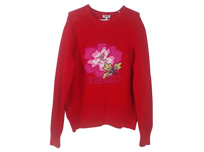 Suéter Kenzo de lã vermelho com patch Multicor